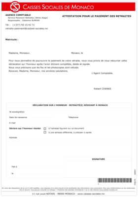 Declaration Sur L Honneur Pour Les Retraites Residant A Monaco